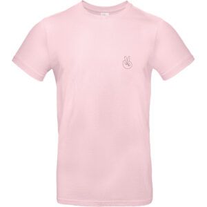 Herren Shirt in der Farbe rosa mit dunkelrotem "Peace" Handzeichen Aufdruck auf der linken Brustseite